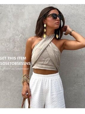 Zara wrap crop top size large linen color